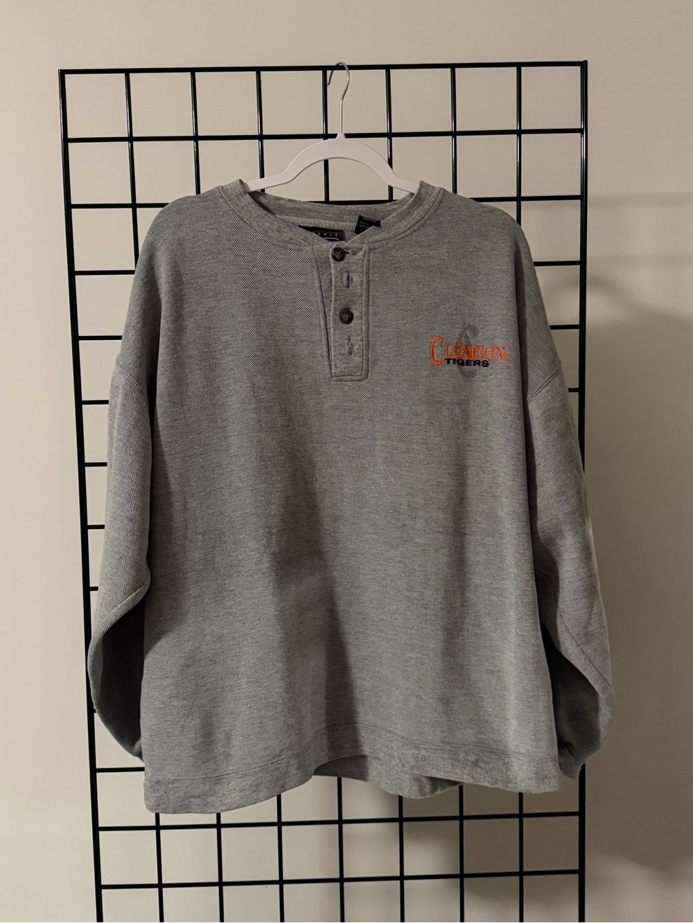 Gray Henley Sweatshirt with Orange Clemson Tigers Embroidery
